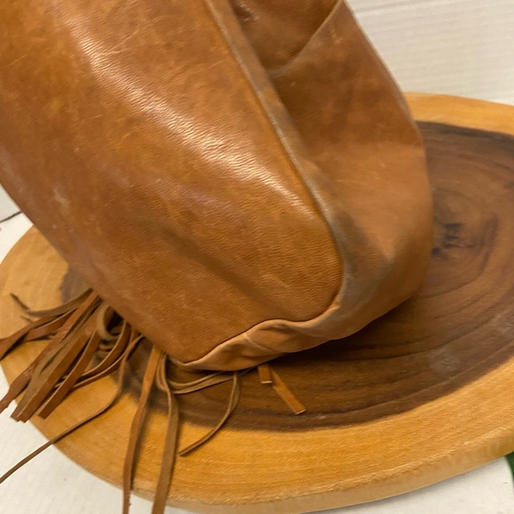 Joelle Hawkens Soft Smooth Caramel Color Leather Drawstring Bucket Bag - Picture 10 of 16